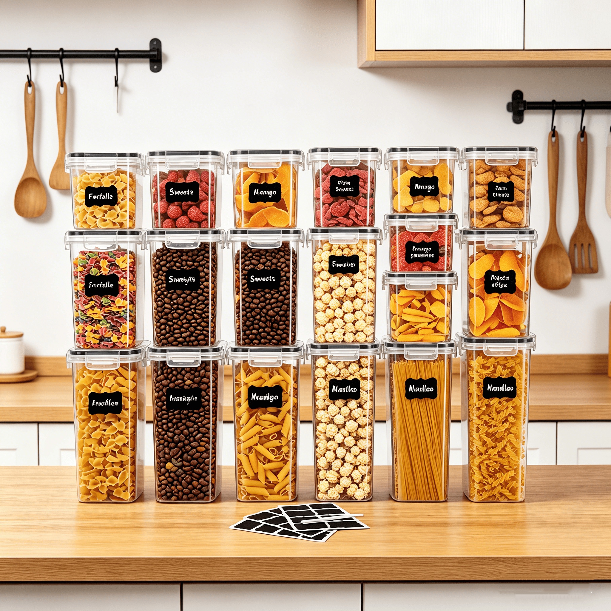 Snacks Food Labels - 30PCS-Airtight storage bins, multi-purpose leak-proof and
