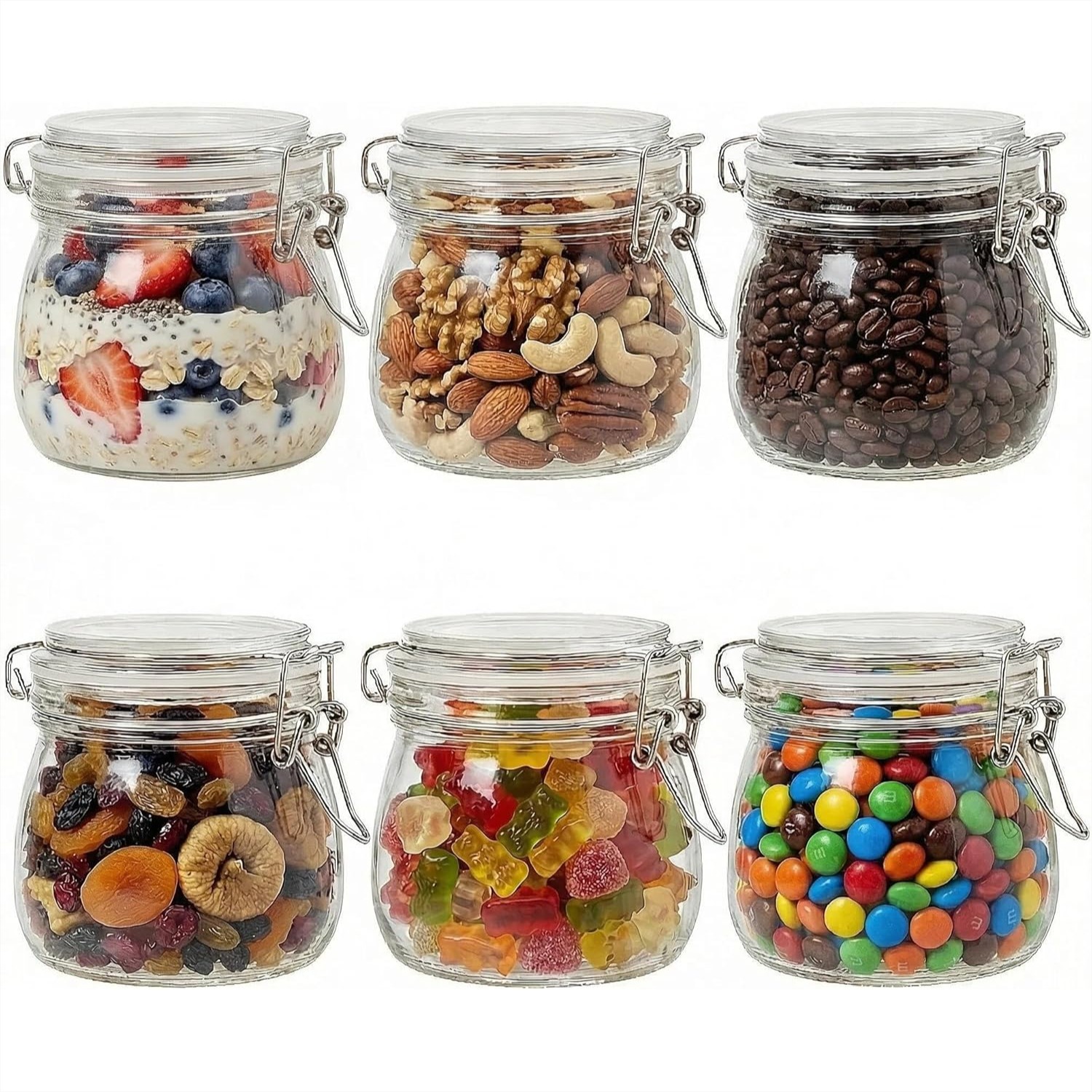 Food Snacks Images - 17oz Airtight Glass Jars, 6 Pack