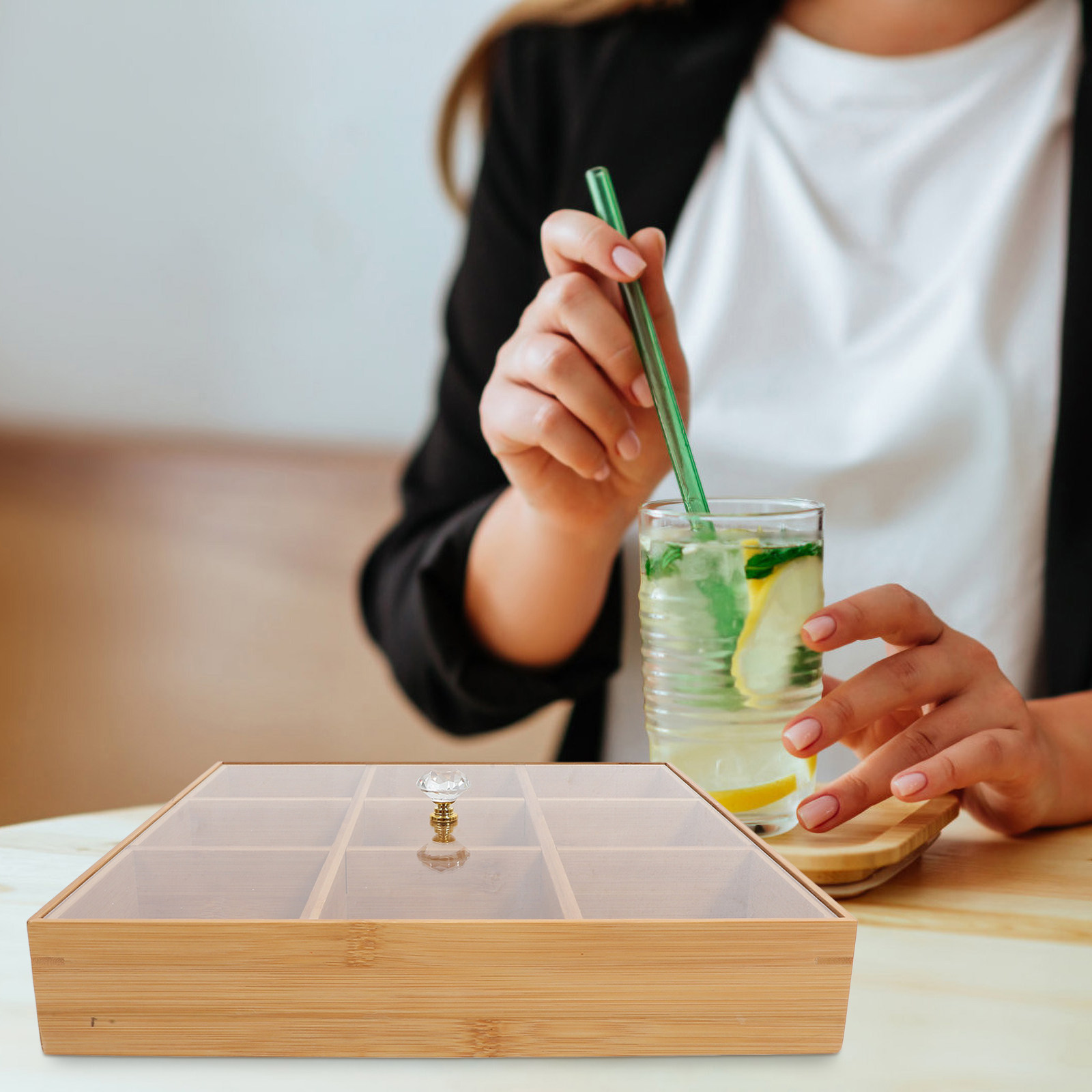 Bamboo Serving Tray with Compa - مراجعة Food And Snacks Ideas وسعره