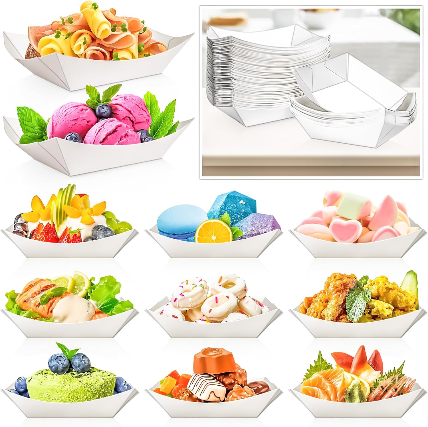 120 Pack 2lb Paper Food Boat T - مراجعة Food Snacks Images وسعره