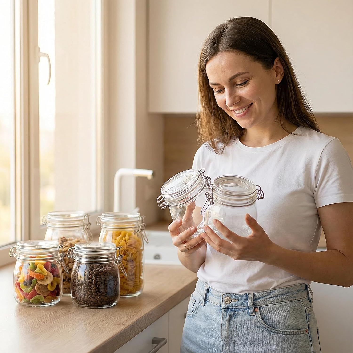 17oz Airtight Glass Jars, 6 Pa - مراجعة Food Snacks Images وسعره