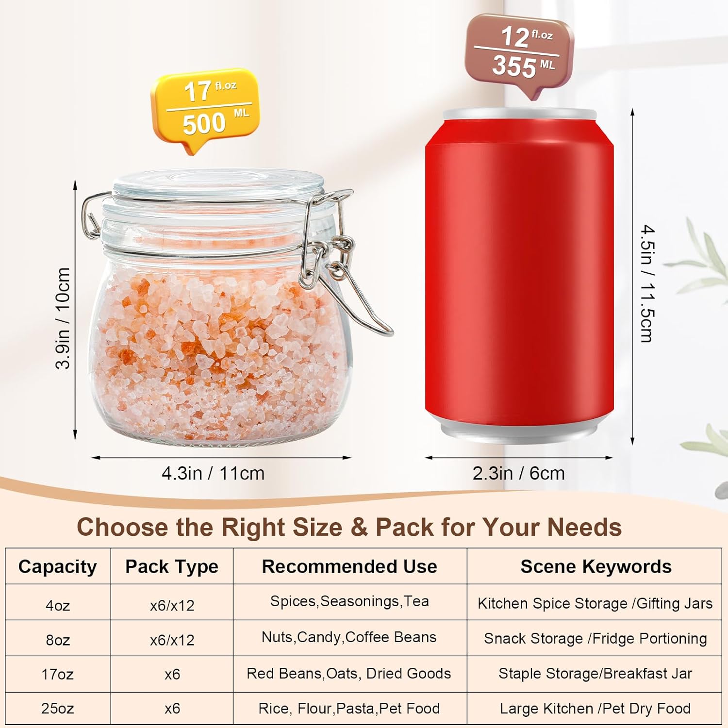 17oz Airtight Glass Jars, 6 Pa - مراجعة Food Snacks Images وسعره
