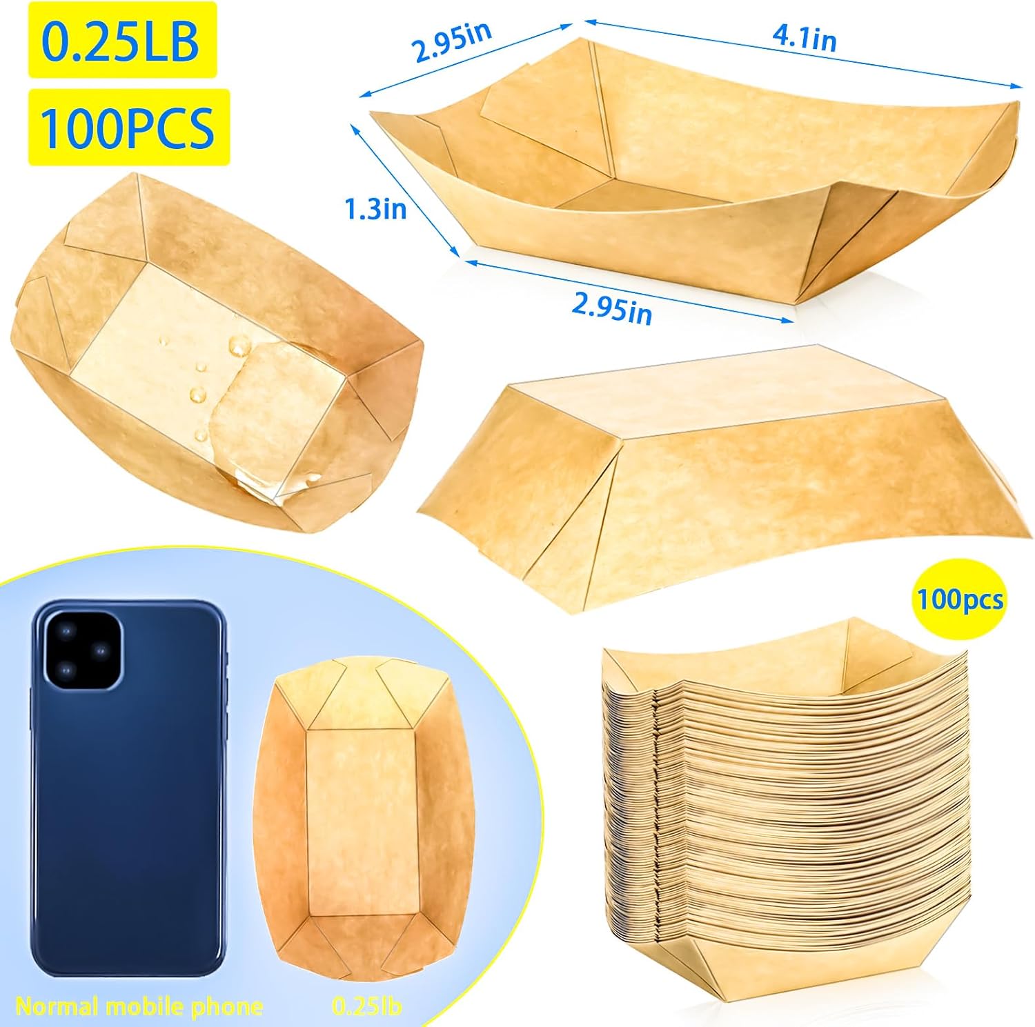 100 Pack 1/4Lb Paper Food Boat - مراجعة Food Snacks Images وسعره